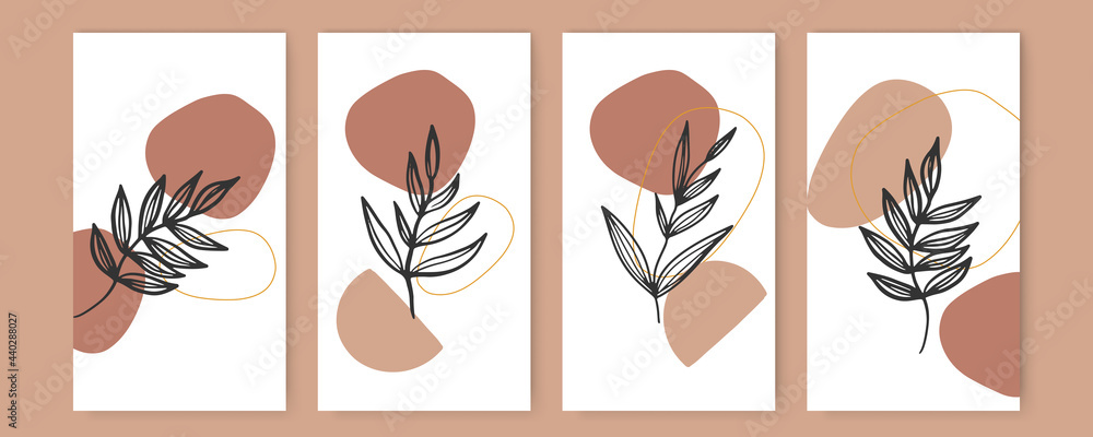Abstract floral organic shapes background. Contemporary modern hand drawn vector illustration. Vector design templates in simple modern style with copy space for text, flowers and leaves - stories art
