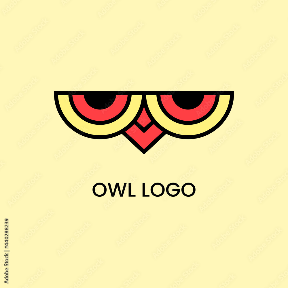 Owl Eyes Logo Concept. Animal, Bird, Outline, Unique and Simple Logotype. Yellow, Red and Black. Suitable for Logo, Icon, Symbol, Mascot and Sign Owl Eyes Logo Concept. Animal, Bird, Outline, Unique and Simple Logotype. Yellow, Red and Black. Suitable for Logo, Icon, Symbol, Mascot and Sign