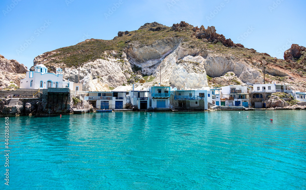 Traditional fishing village Firopotamos, Milos island, Cyclades, Greece
