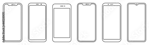 Smartphone outline set. Phone. Mobile phone. Vector photo