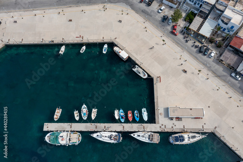 Serifos island, marina port aerial drone view. Greece, Cyclades. © Rawf8