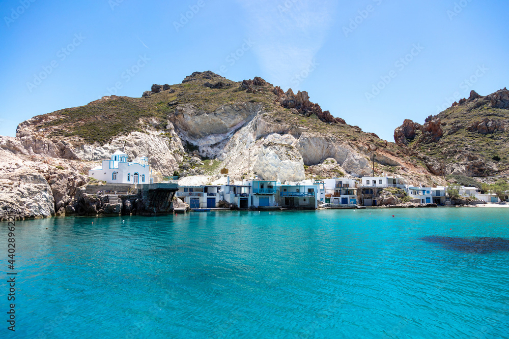 Traditional fishing village Firopotamos, Milos island, Cyclades, Greece