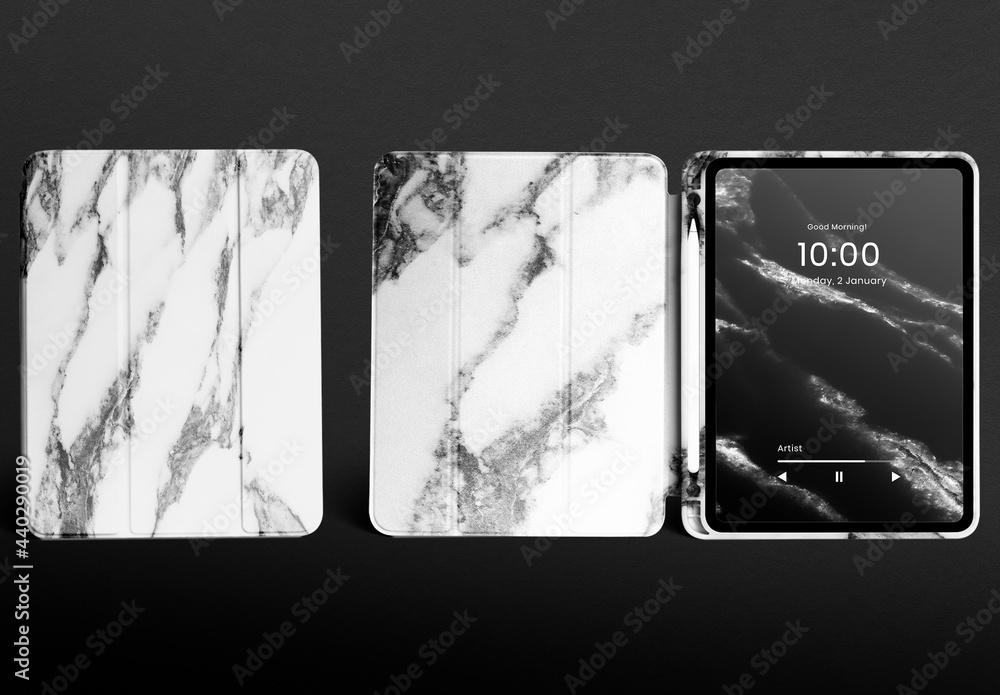 Tablet Case Mockup with Marble Design Stock Template Adobe Stock