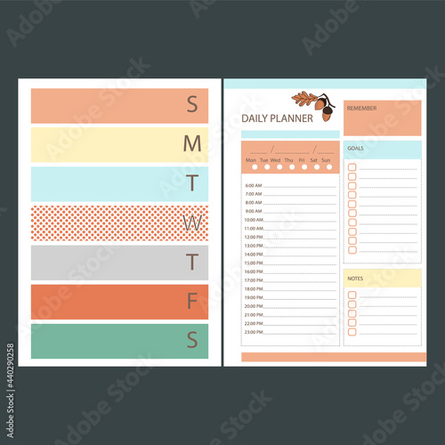 AUTUMN DAILY PLANNER Printable Template Business Organizer Schedule Page For A Day For Effective Planning Paper Sheet Design Clip Art Vector illustration Set