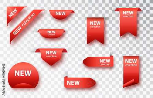 New collection tags set. Vector badges and labels isolated