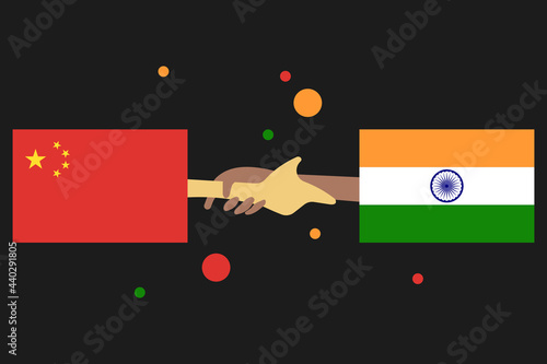 China India friendship. Sino Indian relation. Peace. Flat style illustration. 