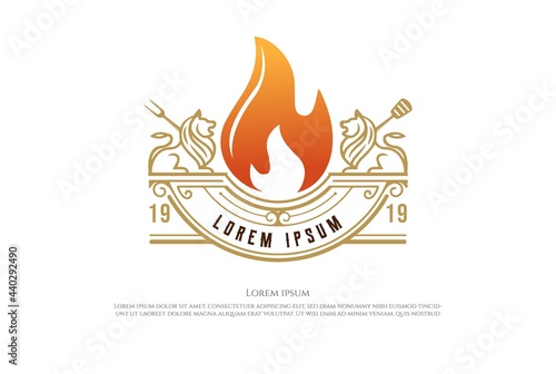 Lion Crest with Fire Flame Badge Emblem Logo Design Vector