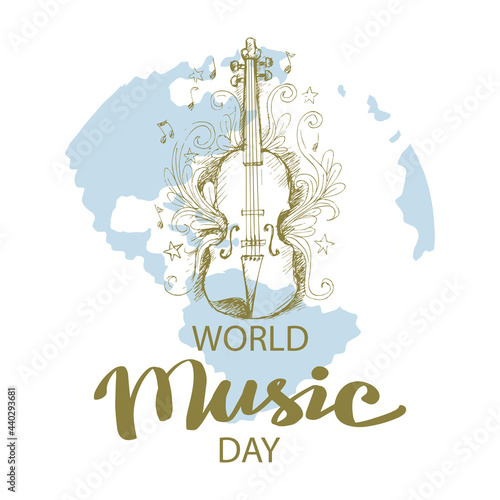World music day with guitar poster concept. June 21