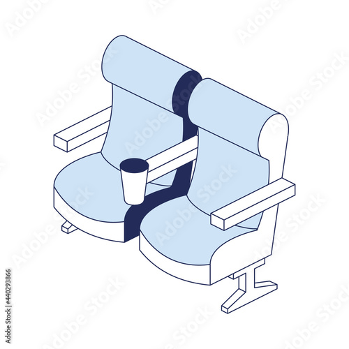 Cinema hall chairs. Vector 3d line isometric, color web icons, new flat style. Creative design idea and elements for infographics.
