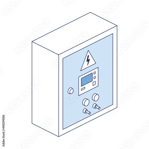 Electrical panel, metering devices, control point. Vector 3d line isometric, color web icons, new flat style. Creative design idea and elements for infographics.