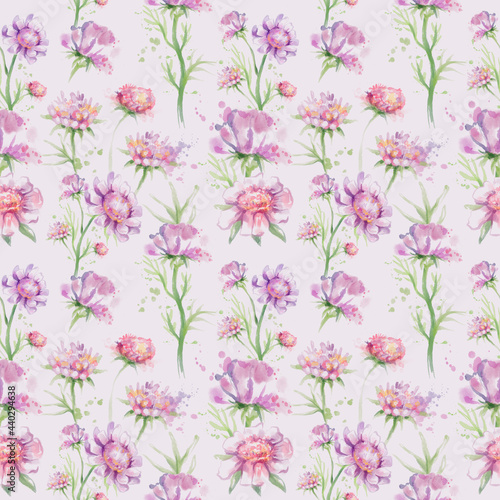 Wallpaper Mural Watercolor pink flowers stylization Illustration, Seamless Pattern on pink background Torontodigital.ca