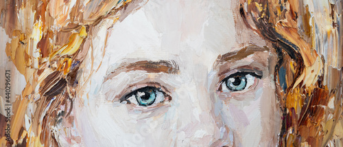 Female blue eye close up. Fragment of art painting. © Zhanna