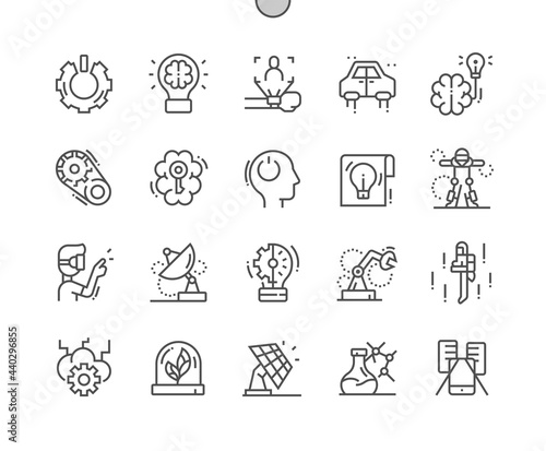 Invention. Start of work. Brainstorm and New idea. Augmented reality. Solution, creative, invention, development and technology. Pixel Perfect Vector Thin Line Icons. Simple Minimal Pictogram