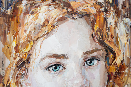 Fototapeta Naklejka Na Ścianę i Meble -  Female blue eye close up. Fragment of art painting.