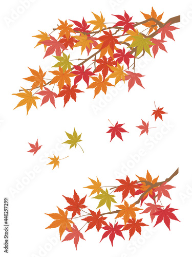 風になびく紅葉 秋のイラスト素材