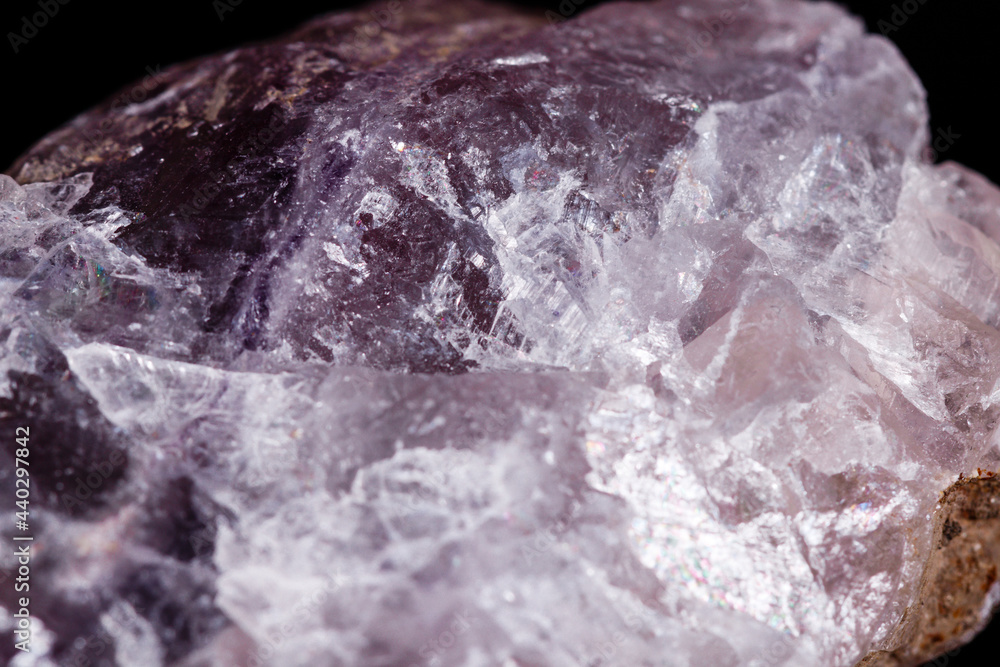 Macro mineral stone Fluorite on black background Macro mineral stone Fluorite on black background
