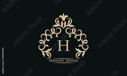 Premium linear logo with letter H. Elegant monogram company brand icon, boutique, heraldry.