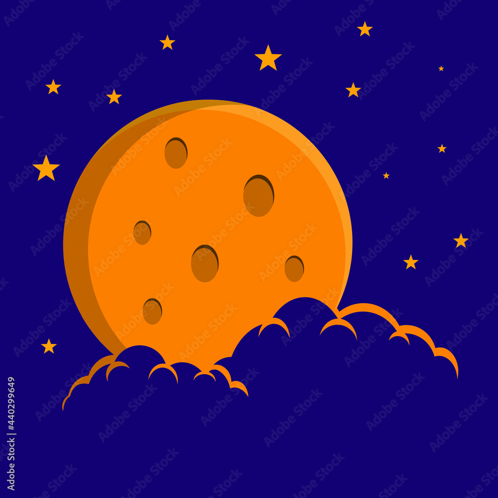 Flat style illustration orange moon stars and orange clouds background design. Good to use for banner, social media template, poster and flyer template, etc. Flat style illustration orange moon stars and orange clouds background design. Good to use for banner, social media template, poster and flyer template, etc.