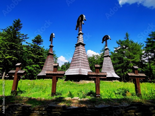 Rotunda, Regietow Poland. Historic World War I cemetery at the top of the Rotunda Mountain. photo