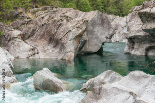 The picturesque valley of the river Verzasca attracts tourists from all over the world  canton Ticino  Switzerland.