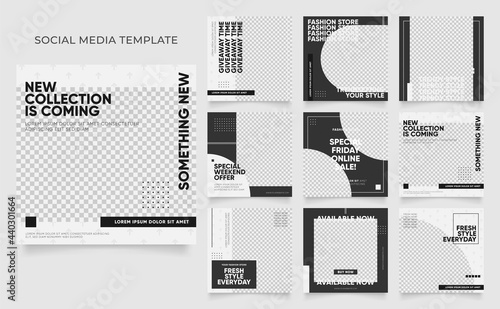 social media template banner blog fashion sale promotion. fully editable instagram and facebook square post frame puzzle organic sale poster. black white element shape vector background