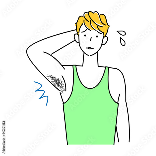 体毛（わき毛）を気にする可愛い男性 イラスト シンプル ベクター