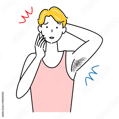 体毛（わき毛）を気にする可愛い男性 イラスト シンプル ベクター