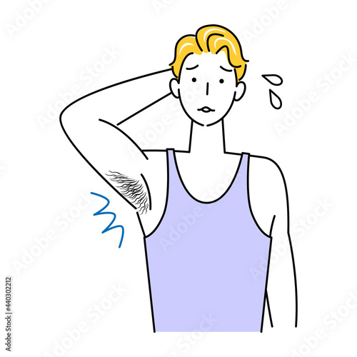 体毛（わき毛）を気にする可愛い男性 イラスト シンプル ベクター
