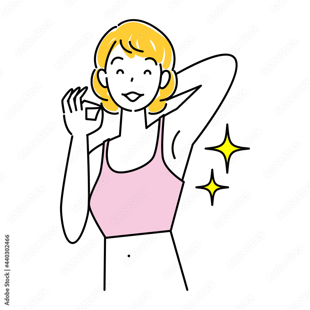 ムダ毛(わき毛)を脱毛し綺麗になった脇の下を見せている笑顔の可愛い女性 イラスト ベクター
Armpits cleaned up after removing unwanted hair (armpit hair). Pretty woman with a smile showing her armpits. Illustration. Simple.Vector. ムダ毛(わき毛)を脱毛し綺麗になった脇の下を見せている笑顔の可愛い女性 イラスト ベクター
Armpits cleaned up after removing unwanted hair (armpit hair). Pretty woman with a smile showing her armpits. Illustration. Simple.Vector.