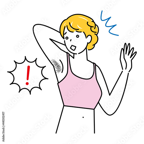 ムダ毛（わき毛）を気にする可愛い女性 イラスト シンプル ベクター