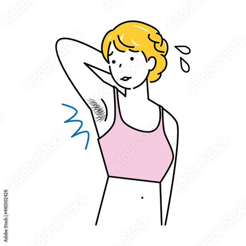 ムダ毛（わき毛）を気にする可愛い女性 イラスト シンプル ベクター