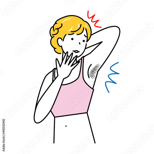 ムダ毛（わき毛）を気にする可愛い女性 イラスト シンプル ベクター