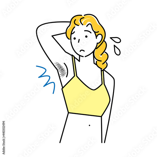 ムダ毛（わき毛）を気にする可愛い女性 イラスト シンプル ベクター