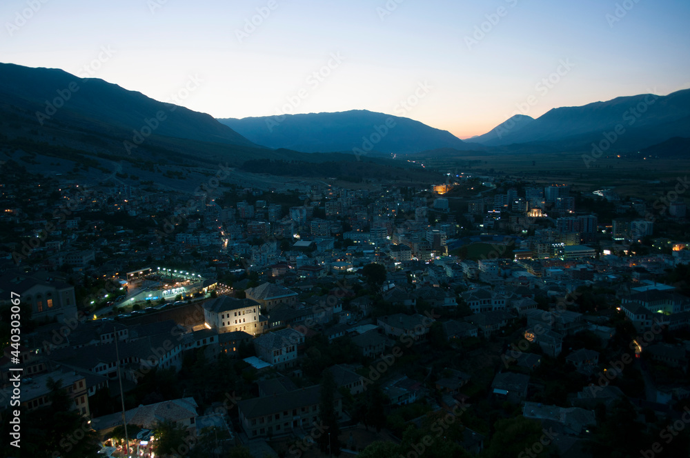 Gjirokastër Aerial View in the Evening. Albania