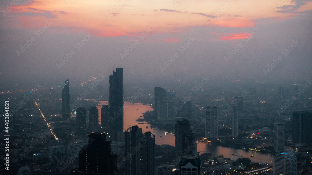 sunset in the city , Bangkok in Thailand