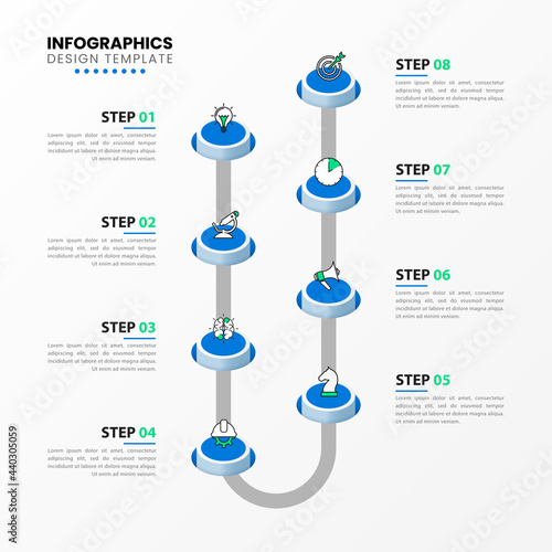 Infographic design template. Timeline concept with 8 steps