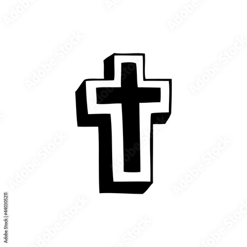 Black and white cross. Doodle illustration isolated on white background. Gothic vector icon