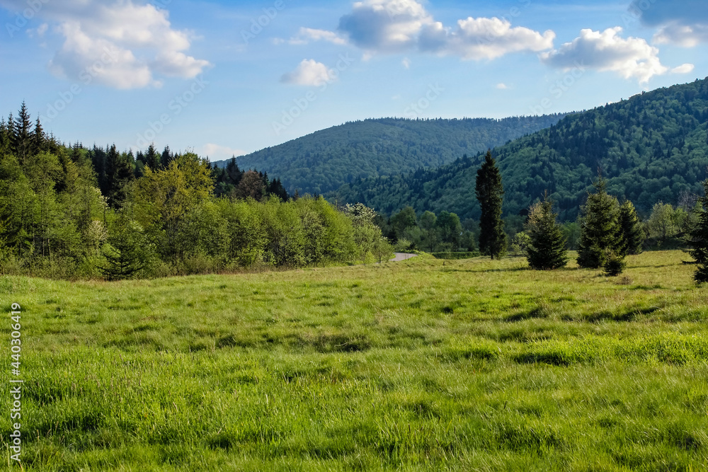 rural spring landscape in Gorce Mountains, Poland