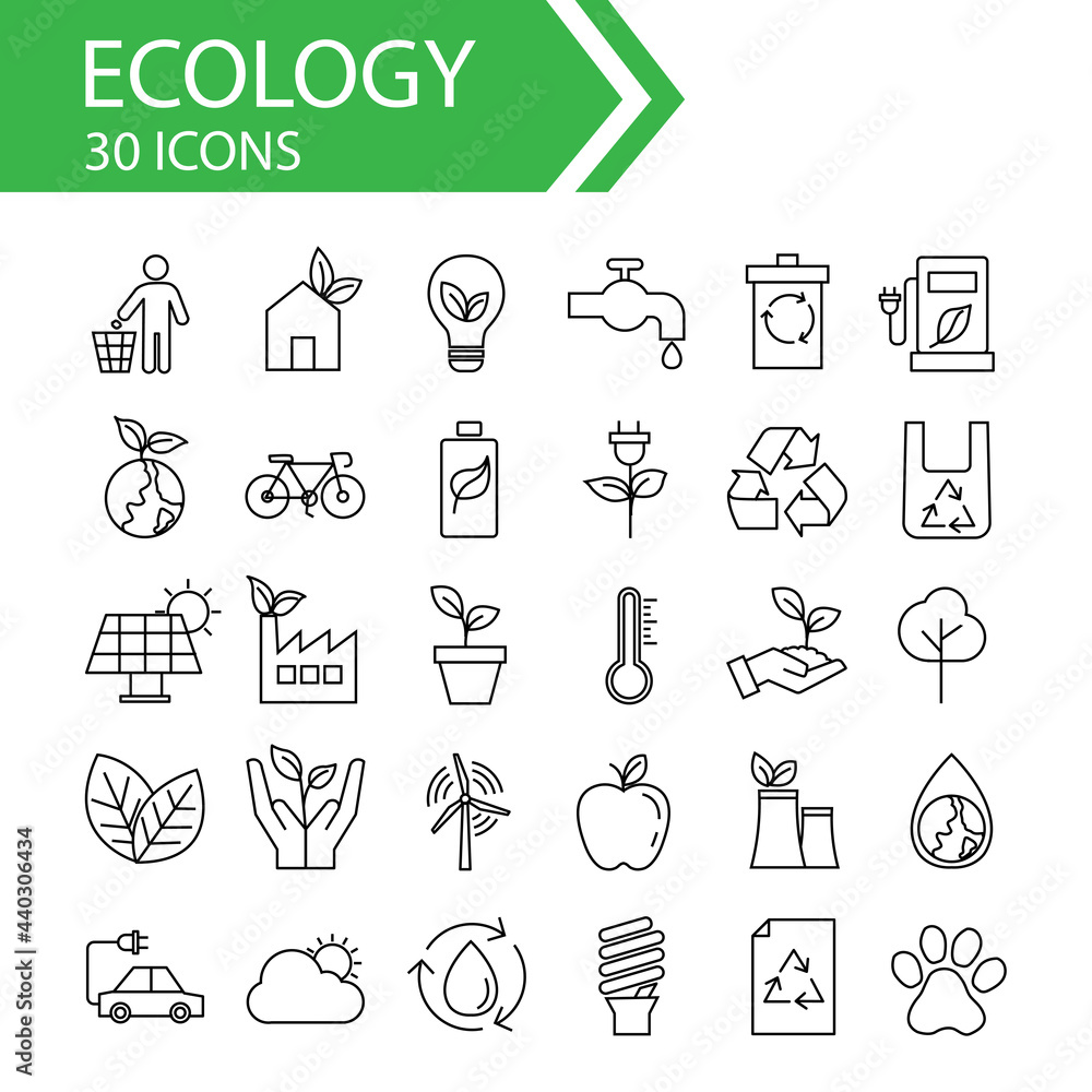 Fototapeta premium ecology outline icon set. isolated on white background. environment and sustainability symbol collection. save nature eco friendly concept. vector illustration in flat style modern design.