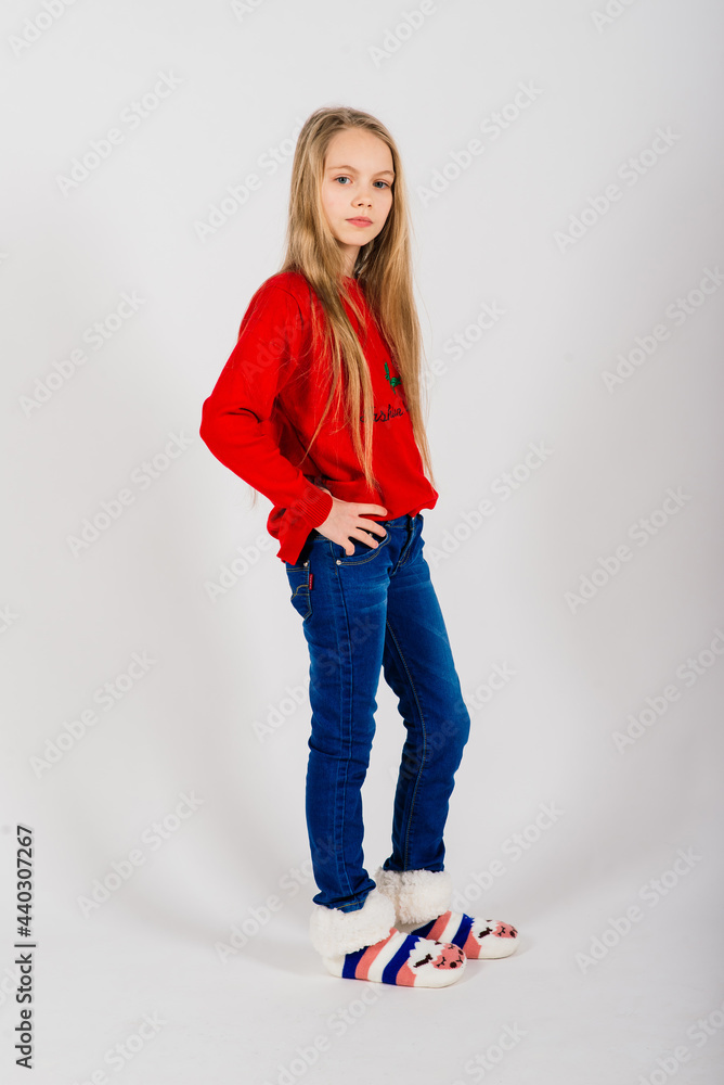 Girl 12-13 years old isolated on white background. Childhood lifestyle concept. Mock up copy space. Girl 12-13 years old isolated on white background. Childhood lifestyle concept. Mock up copy space.