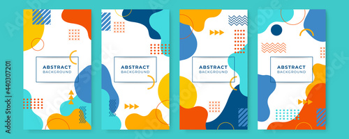 Abstract background with square circle line dot wave geometric textures, memphis style