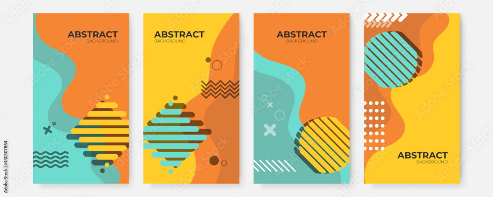 Obraz premium Orange yellow green abstract geometric stories background. Modern colored background. Dynamic geometric shape abstract background design. Simple line object with modern trendy fresh yellow gradient