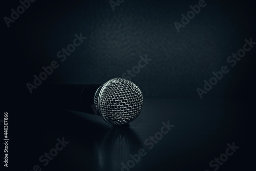 concept of music and recording. microphone on a black background.