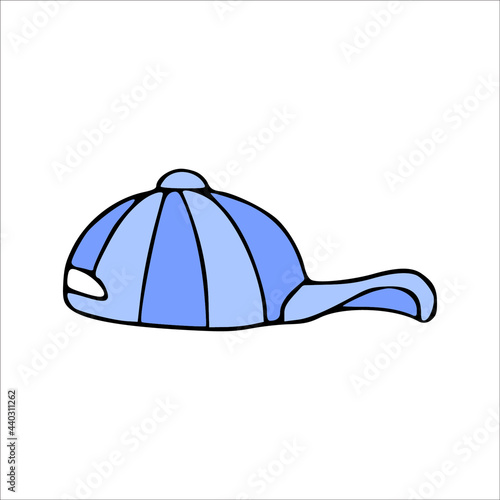 Blue sport cap in cartoon style. Vector hand drawing.