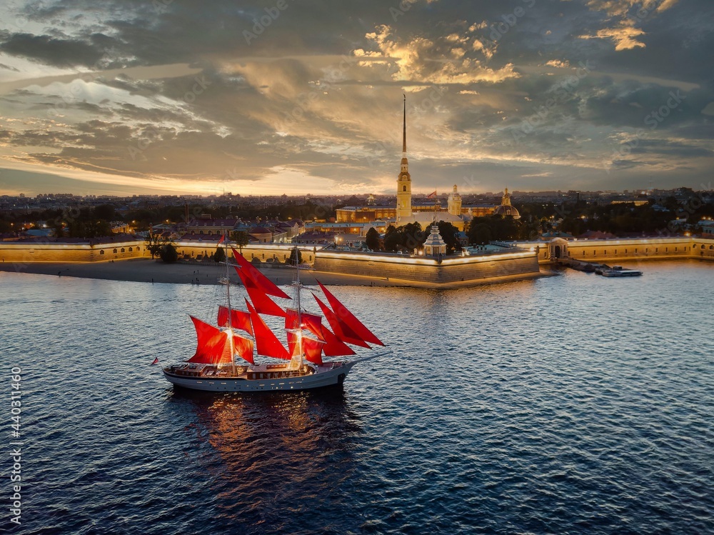 sailboat Russia at the rehearsal of the Scarlet Sails holiday