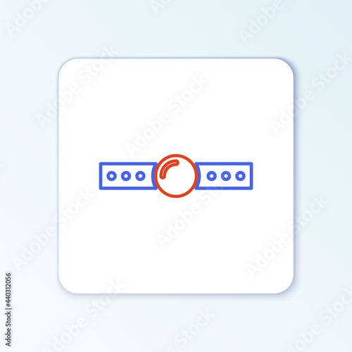 Line Silicone ball gag with a leather belt icon isolated on white background. Fetish accessory. Sex toy for men and woman. Colorful outline concept. Vector