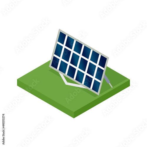 Isometric solar panel. Concept of clean energy. Clean ecological power. Eco renewable electric energy from sun. Icon for web