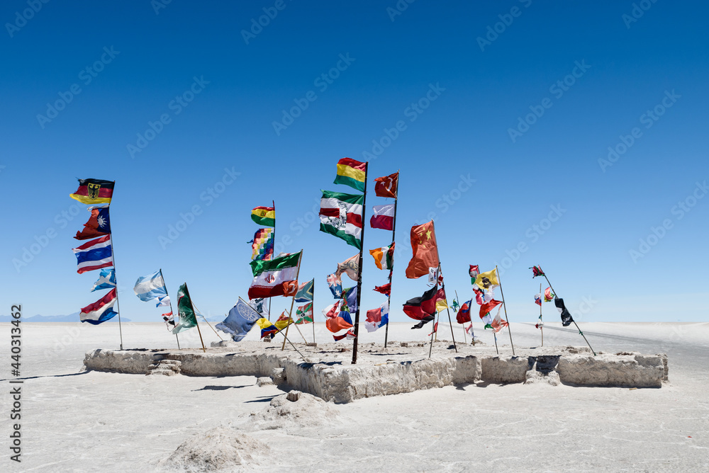 Flags of countries around the world in Uyuni, Bolivia
