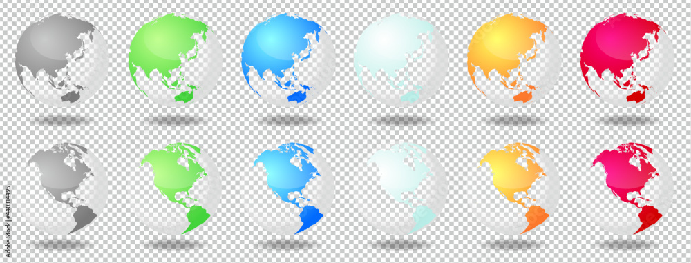 カラフルな日本とアメリカ中心の地球 背景透過セット Stock Vector Adobe Stock