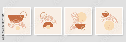 Set of three Abstract Aesthetic mid century modern landscape Contemporary boho poster cover template. Minimal and natural Illustrations for art print, postcard, wallpaper, wall art